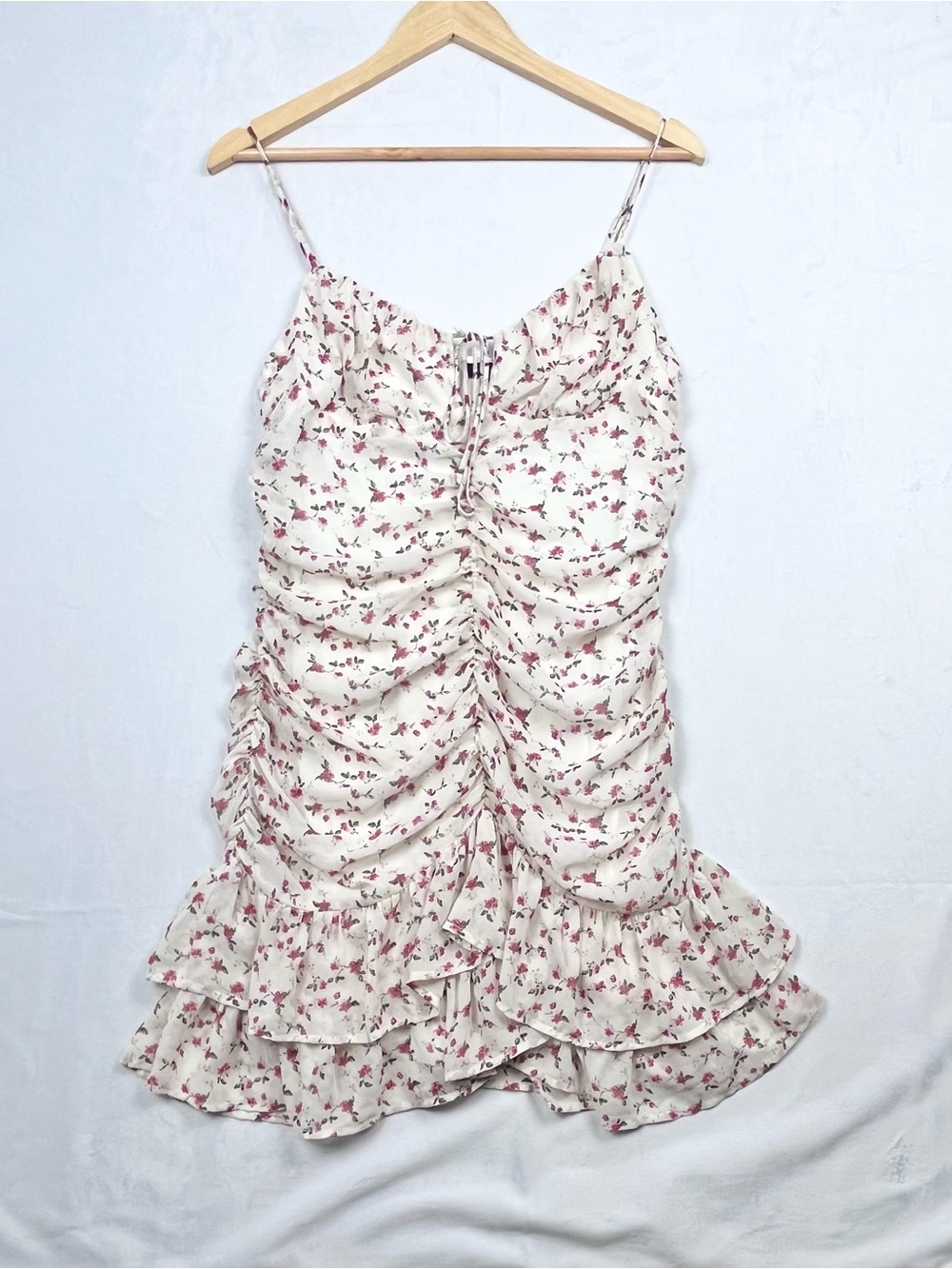 Coton Candy LA Floral Ruched Mini Dress Cottagecore Coquette Women's Size Large